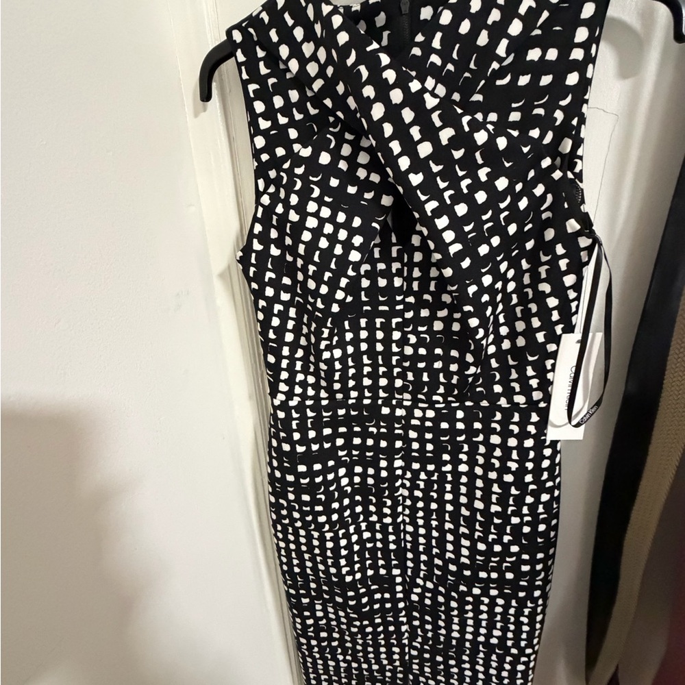 Calvin Klein Black and White Geometric Midi Dress